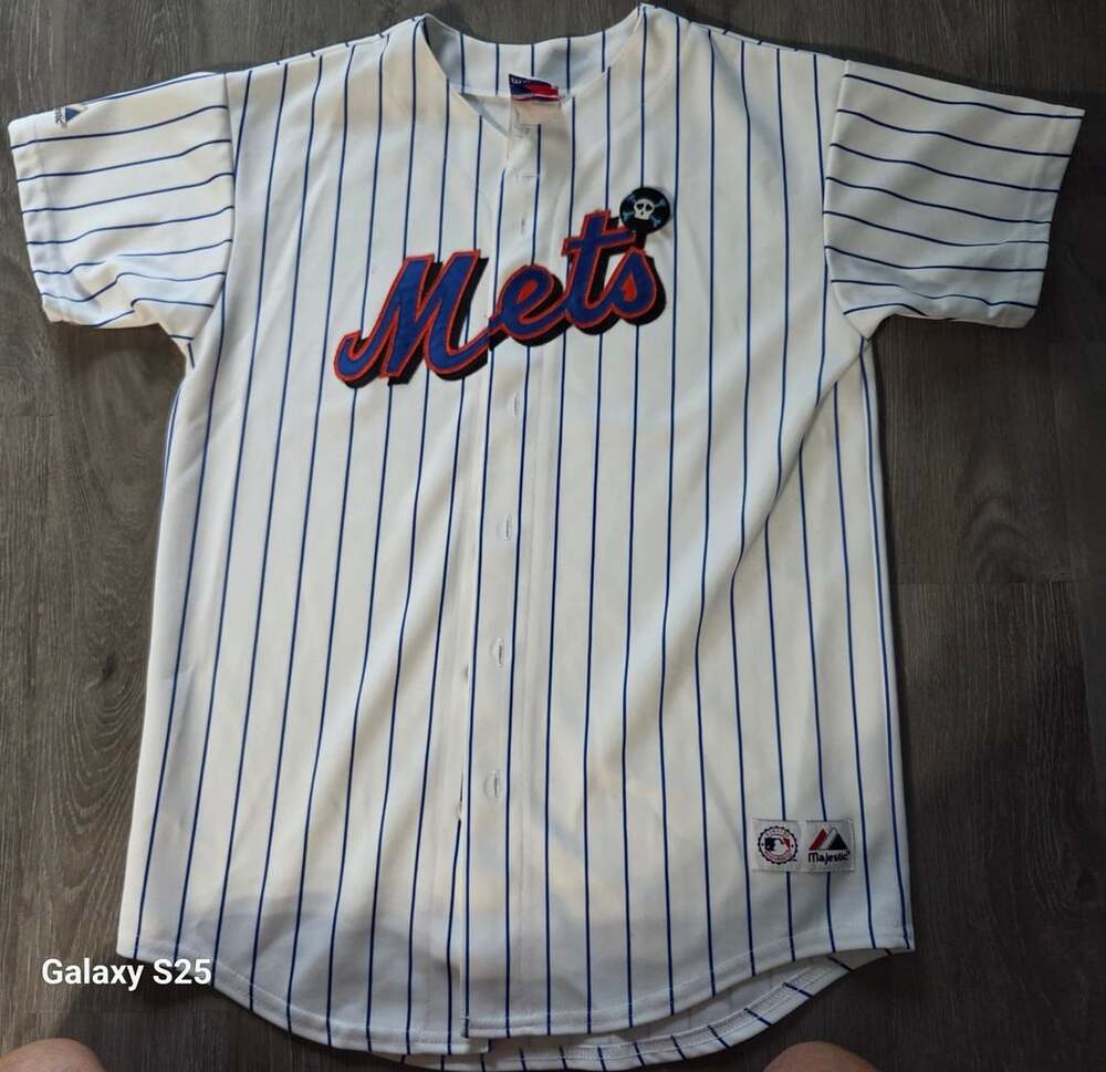 Majestic New York Mets Baseball Jersey Size XL Pinstripe White Blue